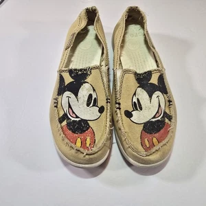 Crocs Disney Mickey Mouse Größe 7 Damen-Slipper abgenutzt hellbraun Canvas-Schuhe - Bild 1 von 4