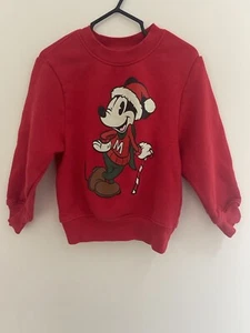 Disney Kids Boy Mickey Mouse Candy Cane Cozy Christmas Holiday Sweatshirt Red XS - Picture 1 of 4