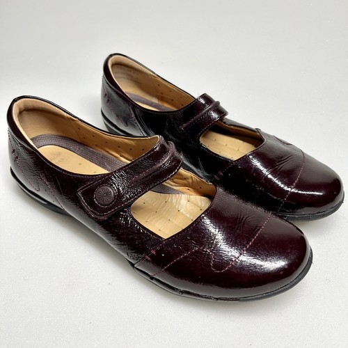 Scarpe donna Clarks Artisan destrutturate bordeaux Mary Jane taglia 10 vernice pelle