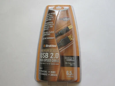 Stratitec Premium A-B High Speed USB 2.0 Cable 24K Gold Connectors 6.5ft (2M) - Image 1 of 2