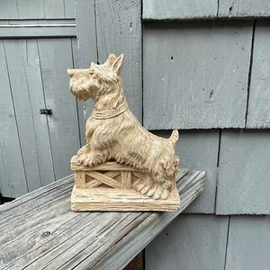 6.5" Vintage Cream Antique Resin Scotty Dog Book End Metal Frame & Felt / READ - Picture 1 of 6
