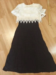 Vintage Jeffrey & Dara by Linda Hutley Womens Black~ Lace Top Maxi Dress Size 14 - Picture 1 of 12