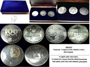 ISRAEL (Israele) 3 Coins Set / 5 (UNC.) 25-100 LIROT Proof - Picture 1 of 11