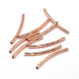 10pcs Rose Gold Curved Brass Tube Metal Beads Nickel Free Loose Spacers 25x2mm - Picture 1 of 2
