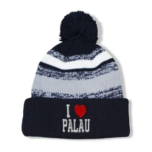 Vintage Pom Pom Beanie I Love Palau Winter Hats Skull Cap Hat for Men & Women - Picture 1 of 13
