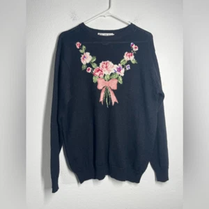 JH Collectibles Vintage Embroidered Wool Blend Sweater Size Large Black - Picture 1 of 13