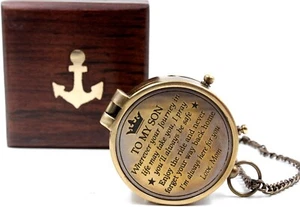 Mom to Son Compass  to My Son Love Mom Mother to Son Gifts with wood box Marine - Picture 1 of 4