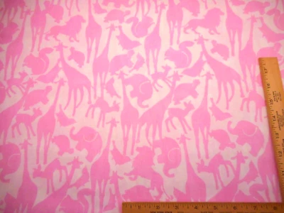 Michael Miller Fabric By The Yard Pink Animal Silhouettes on White Cotton Baby - Image 1 of 2