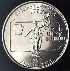 1999-P 25C State Quarter Pennsylvania BU CN CLAD 20ow0405 - Picture 1 of 2