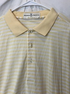 Fairway & Greene Large Yellow & White Stripe Shortsleeve Golf Polo See Pics - Image 1 of 4