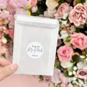 EMPTY Personalised Stickers Frosted Glassine Bags Packets Wedding Confetti - Picture 1 of 3