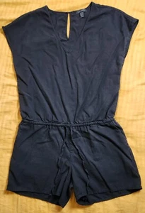 J.Crew Drapey V-Neck Romper Jumpsuit Tie Waist Lyocell Linen Black Womens SizeXS - Picture 1 of 17