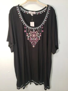 NWT Philosophy Women's Size 3X Black Embroidered Long Knit Tunic Stretch - Picture 1 of 8