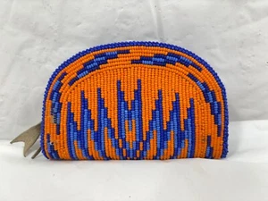 Native American Beaded Orange and Blue Coin Purse Small vintage - Picture 1 of 8
