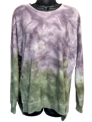 Top Dantelle púrpura/verde tie dye cuello redondo manga larga talla M aberturas laterales Foto 1 de 4
