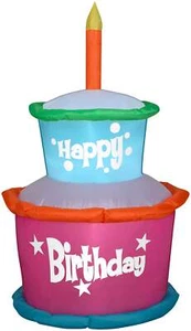 Pastel de cumpleaños inflable Gemmy soplado por aire con vela, 3,5 pies de alto, rosa - Imagen 1 de 1