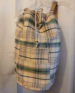 Nuovo Plaid Retrò Tote Doppio Manico Secchiello Zaino Tote Bag Verde Avorio Scuola - Foto 1 di 11