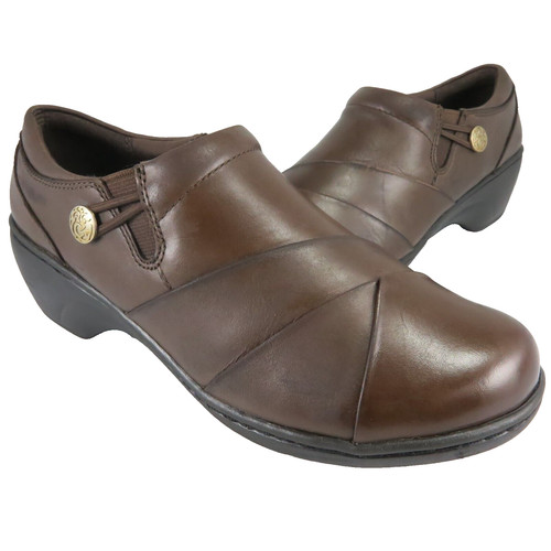 Clarks GENETTE LOOP mocassini Donna Taglia 7M Pelle Marrone Side Zip Slip Ons