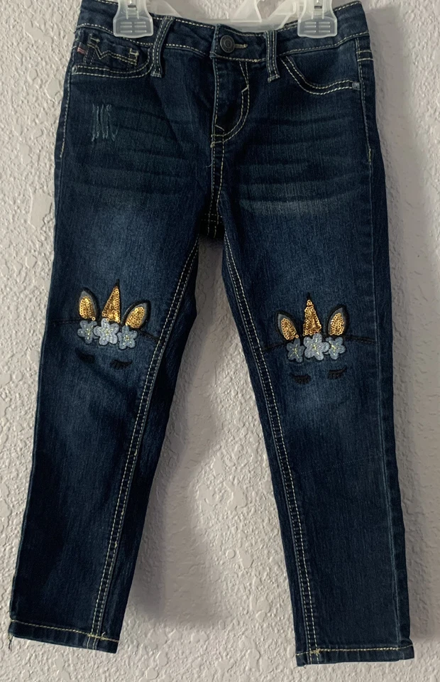 Pantalones de mezclilla ajustados VIGOSS the Jagger para niñas talla 4T lentejuelas doradas unicornio Foto 1 de 4