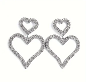 Sparkling Silver-Plated Double Heart Earrings - Picture 1 of 3