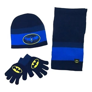 Batman Kids Gloves, Hat & Scarf Set One Size Blue Yellow - Picture 1 of 4