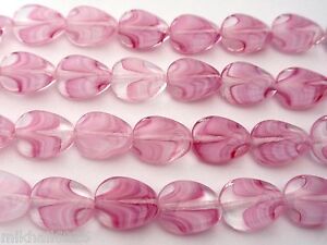 25 12 x 9 mm Twisted Flat Oval Beads: Crystal/Pink