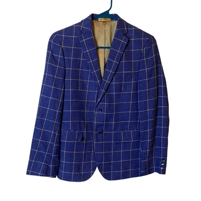 Abrigo deportivo Class Club para niño talla 14 calce moderno azul guinga mezcla de lino chaqueta Foto 1 de 4