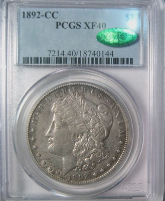 1892-CC MORGAN SILVER DOLLAR~PCGS CERTIFIED XF40 CAC PREMIUM QUALITY LOOKS XF45* - Image 1 of 4