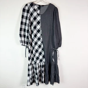 Maxi Vestido Boho TOV NUEVO SIN ETIQUETAS Negro Blanco Cuadros Sólido Patrón Dividido en Niveles Talla UE 38 - Imagen 1 de 4