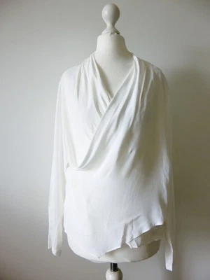 Mango White Sheer 100% Viscose Long Sleeves Draped Wrap Blouse, XXS/34 - Image 1 of 4