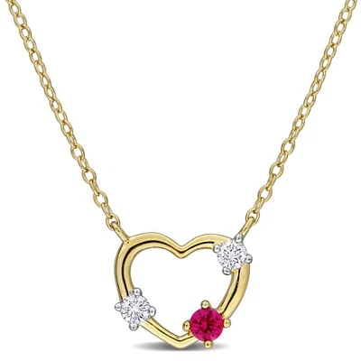 Created Forever Yellow Silver Lab Grown Diamond & Cretaed Ruby Heart Necklace - Image 1 of 4