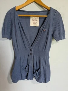 Vintage Hollister Women's Light Blue Y2K Short Sleeve Sweater Size Large - Picture 1 of 6