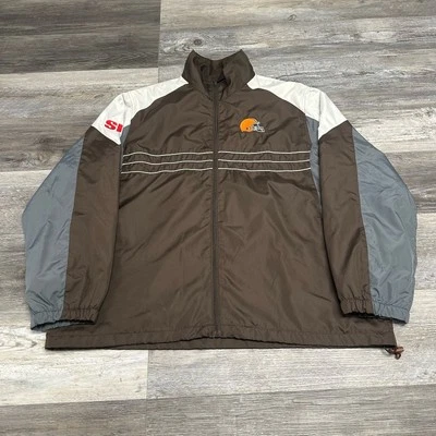 Reebok NFL Cleveland Browns Brown Gray White Mens XL Football Windbreaker Jacket - Image 1 of 4