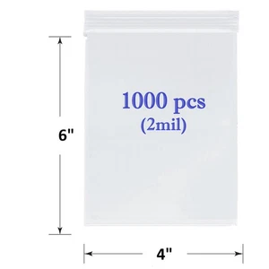 1000 kt durchsichtige wiederverschließbare 4"x6" Reißverschlussverschlussbeutel oben 2 MIL durchsichtige Plastiktüten Beutel - Bild 1 von 5