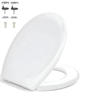 Asiento de inodoro redondo de cierre suave - Blanco - Asiento de inodoro con fijaciones incluidas - - Imagen 1 de 7