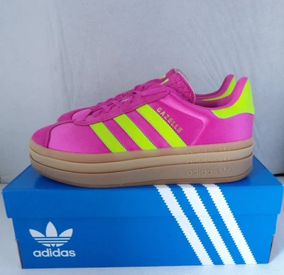 Nuevos sin caja Auténticos Zapatos para Mujer ADIDAS GAZELLE BOLD Rosa Satinado Volt Cuero 9 M Foto 1 de 4
