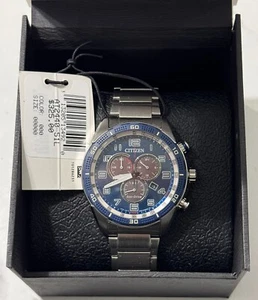 New Citizen AR Chronograph Men's Eco-Drive Blue Steel 45mm Watch AT2440-51L - Picture 1 of 2