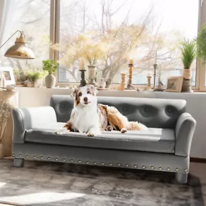 Large Dog Bed Pet Snuggle Sofa w/ Microfiber Leather Upholstered Removable Cover - Picture 1 of 17