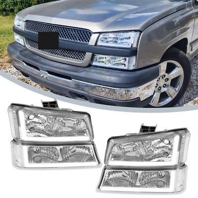 For 2003-2006 Chevy Silverado 1500 2500 3500 Chrome Headlights w/ LED DRL Pair - Image 1 of 4