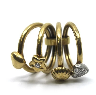 18K Yellow Gold Jean Vitau Designer 4 Connected Rings Kinetic Ring with Diamond - Image 1 of 4