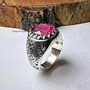 Handcrafted Pigeon Blood Ruby Ring - 925 Silver Natural Red Gemstone - Picture 1 of 5