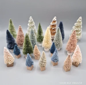 Lot of 22 Mini Christmas Trees Decorative Multicolored Free Standing Wood Bases - Picture 1 of 12