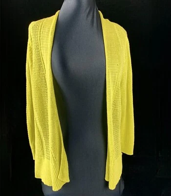 Alfani Chartreuse Clutch Cardigan PXL Sweater Linen Blend Knit Fishnet Panels - Image 1 of 4