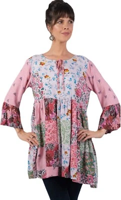 NUEVO CON ETIQUETAS BLUSA TOP HILOS SAGRADOS parche floral funky hippy rayón L Envío gratuito Foto 1 de 4