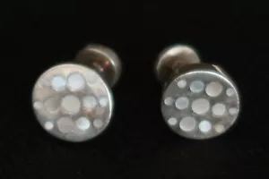 THOMAS PINK ROUND SILVER CUFFLINKS MOTHER OF PEARL A VINTAGE FASHION CLASSIC - Picture 1 of 9