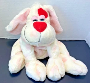 Puppy Love Novelty Inc Vintage Plush Floppy Laying Dog Hearts White Pink Red 12" - Picture 1 of 5