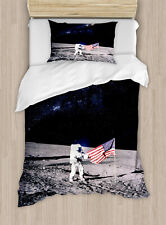 Space Duvet Cover Set with Pillow Shams Milky Way American Flag Print
