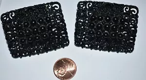 VINTAGE BLACK METAL FILAGREE SHOE CLIPS * ACCENT * DEAD STOCK * GORGEOUS RELIEF - Picture 1 of 3