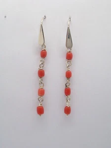 Orecchini in ARGENTO 925 con CORALLO naturale rosso - pendenti con amo - - Picture 1 of 6