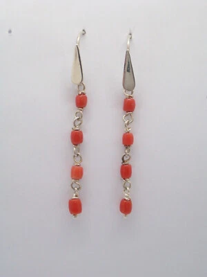 Orecchini in ARGENTO 925 con CORALLO naturale rosso - pendenti con amo - - Immagine 1 di 4